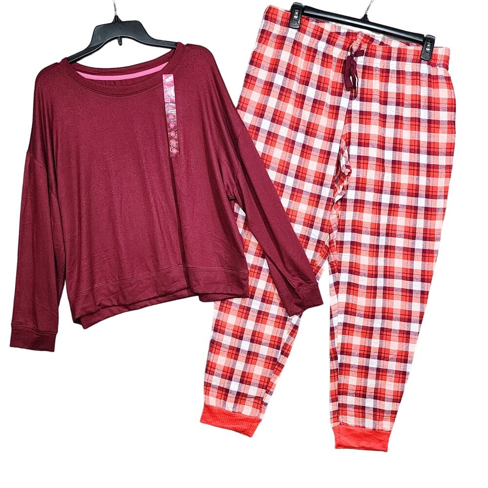 Jenni Pajama Set Lounge Wear Long Sleeve Top Flannel‎ Jogger Style Bottoms XL